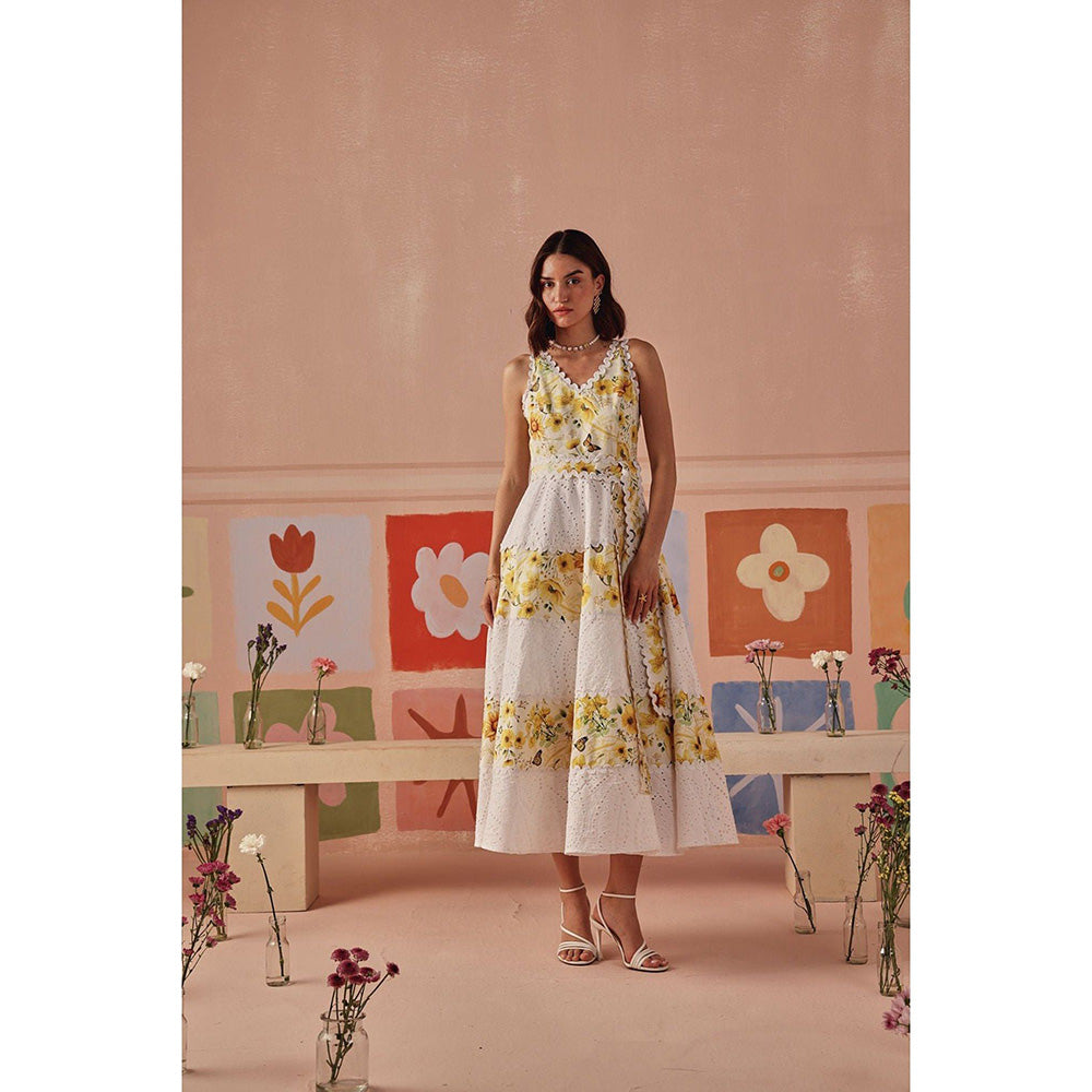 Sage By Mala Yellow Tali Midi Dress with Belt