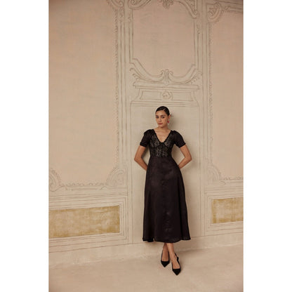 Sage By Mala Women Black Polyester Midi Dress