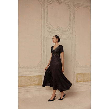 Sage By Mala Women Black Polyester Midi Dress