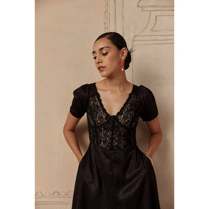 Sage By Mala Women Black Polyester Midi Dress