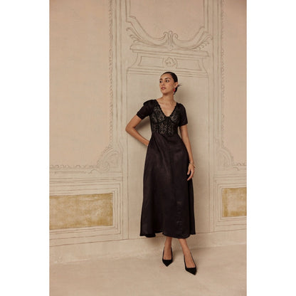 Sage By Mala Women Black Polyester Midi Dress