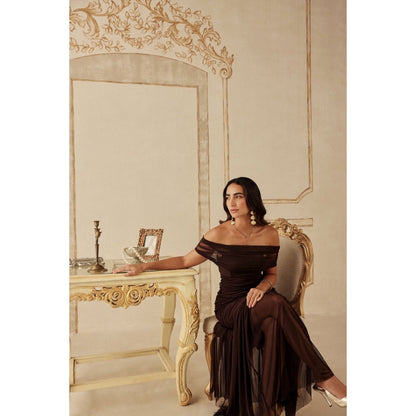 Sage By Mala Women Brown Polyester Maxi Dress