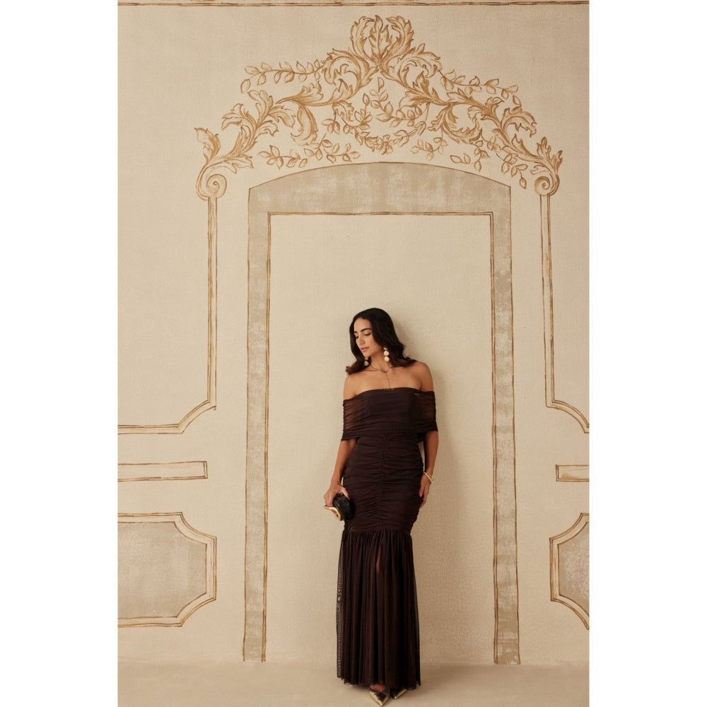 Sage By Mala Women Brown Polyester Maxi Dress