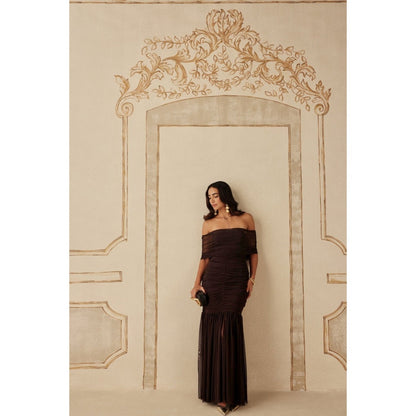 Sage By Mala Women Brown Polyester Maxi Dress