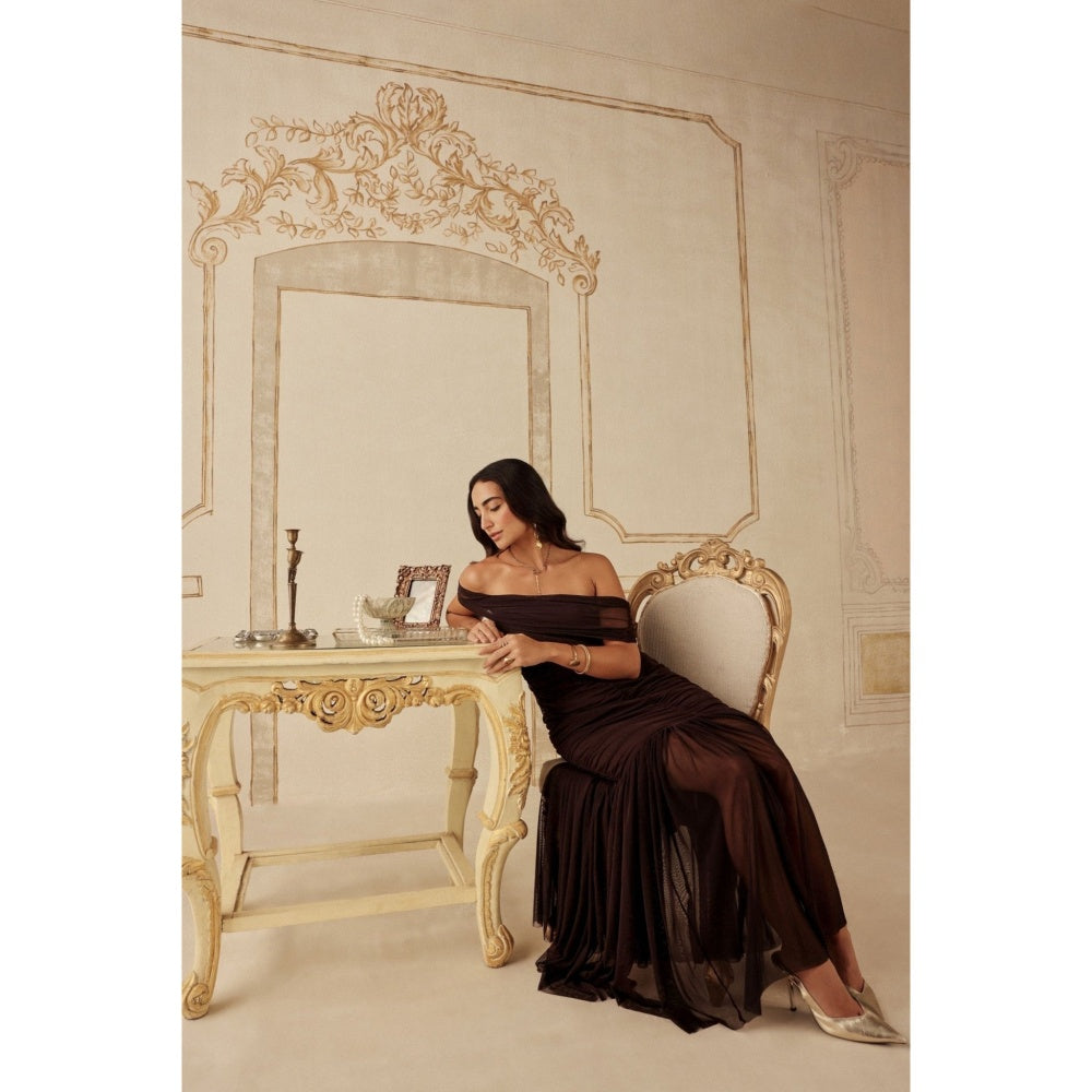 Sage By Mala Women Brown Polyester Maxi Dress