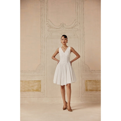 Sage By Mala Women White Cotton Midi Dress