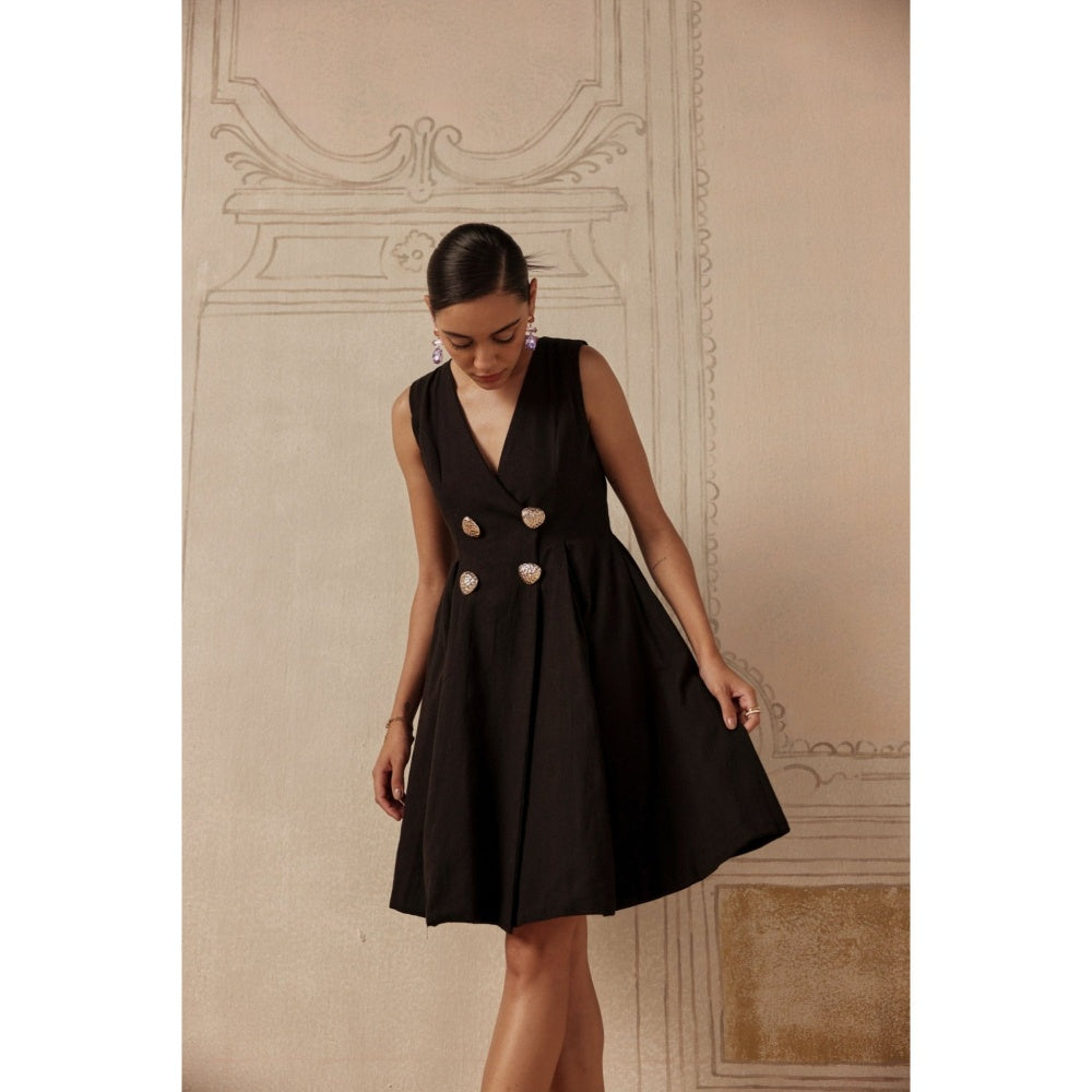 Sage By Mala Women Black Cotton Midi Dress
