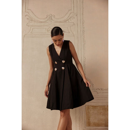 Sage By Mala Women Black Cotton Midi Dress
