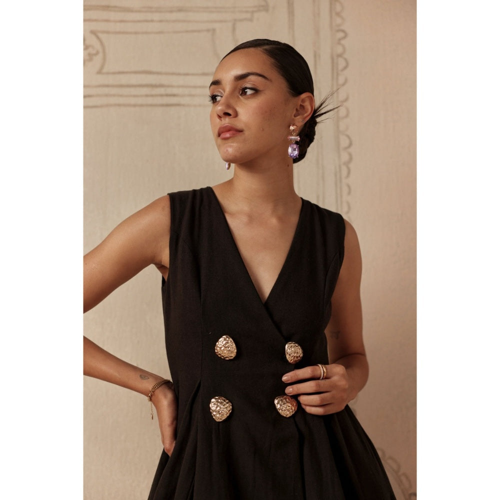 Sage By Mala Women Black Cotton Midi Dress