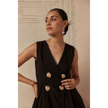 Sage By Mala Women Black Cotton Midi Dress