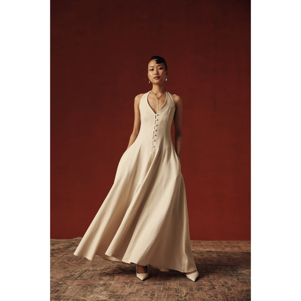 Sage By Mala Women White Cotton Maxi Dress