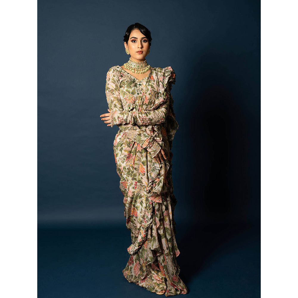 Sainy Garg Couture Maharani Drape Saree with Stitched Blouse