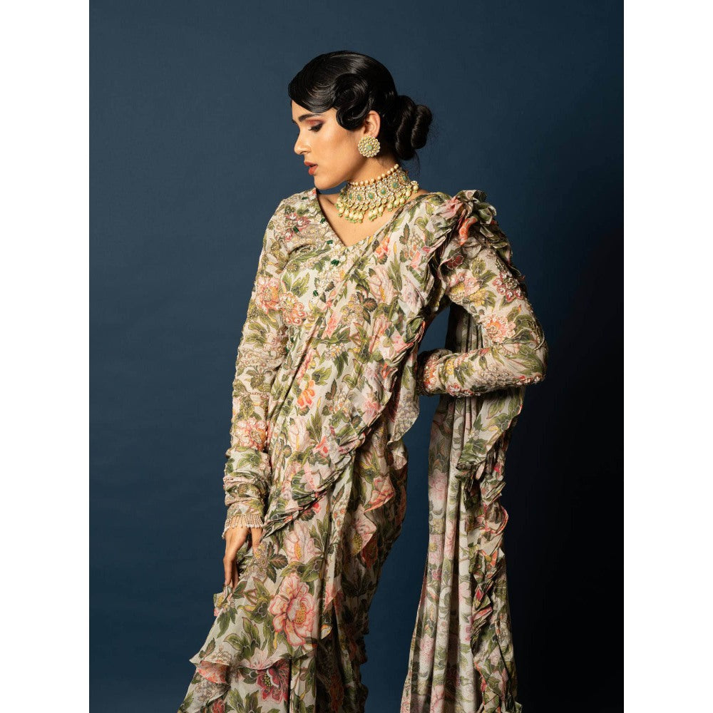 Sainy Garg Couture Maharani Drape Saree with Stitched Blouse