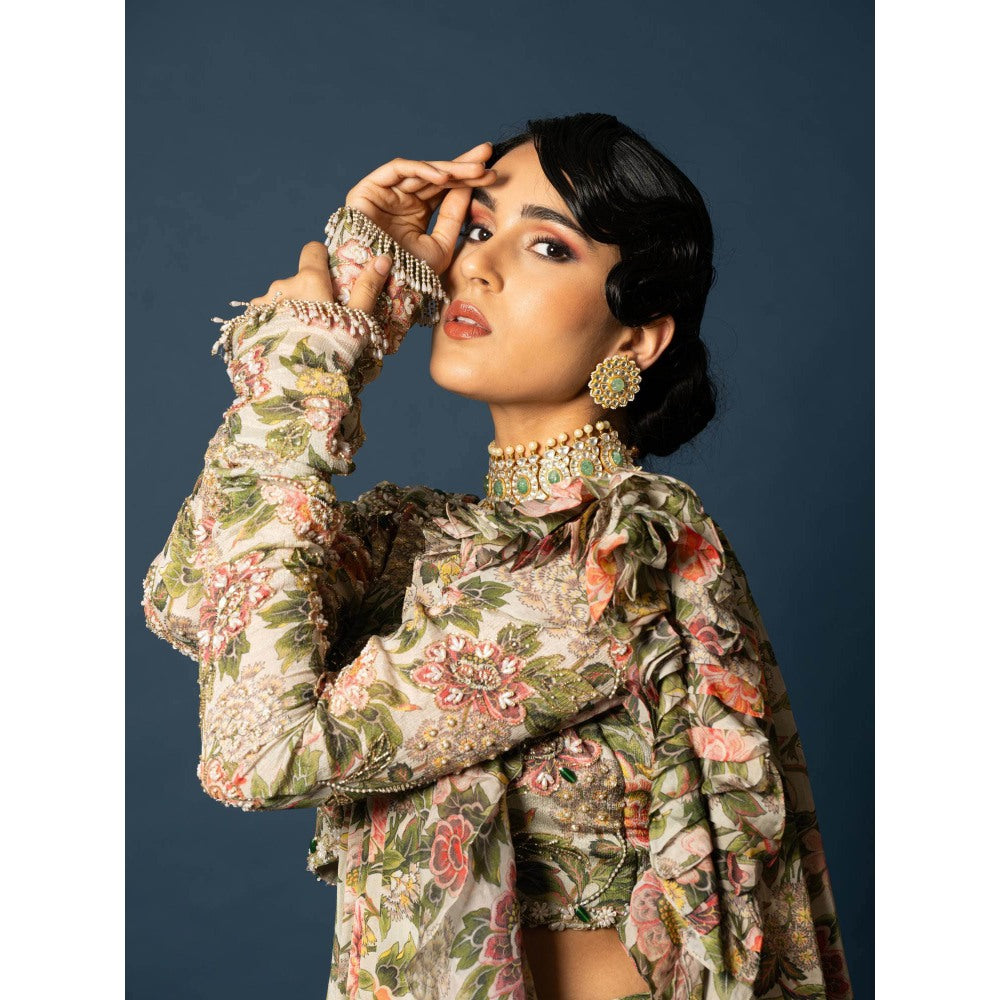 Sainy Garg Couture Maharani Drape Saree with Stitched Blouse