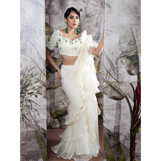 Sainy Garg Couture Rajanigandha Drape Saree with Stitched Blouse