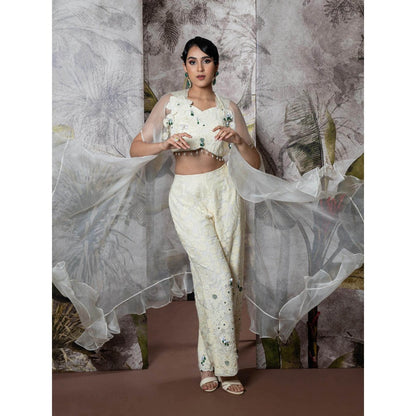 Sainy Garg Couture Chandni Crop Top with Pant An Cape (Set of 3)