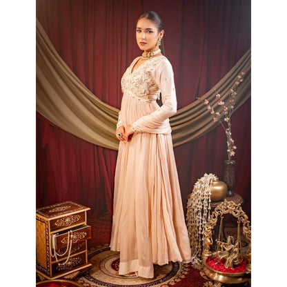 Sainy Garg Couture Beige Pearl Anarkali with Dupatta (Set of 2)