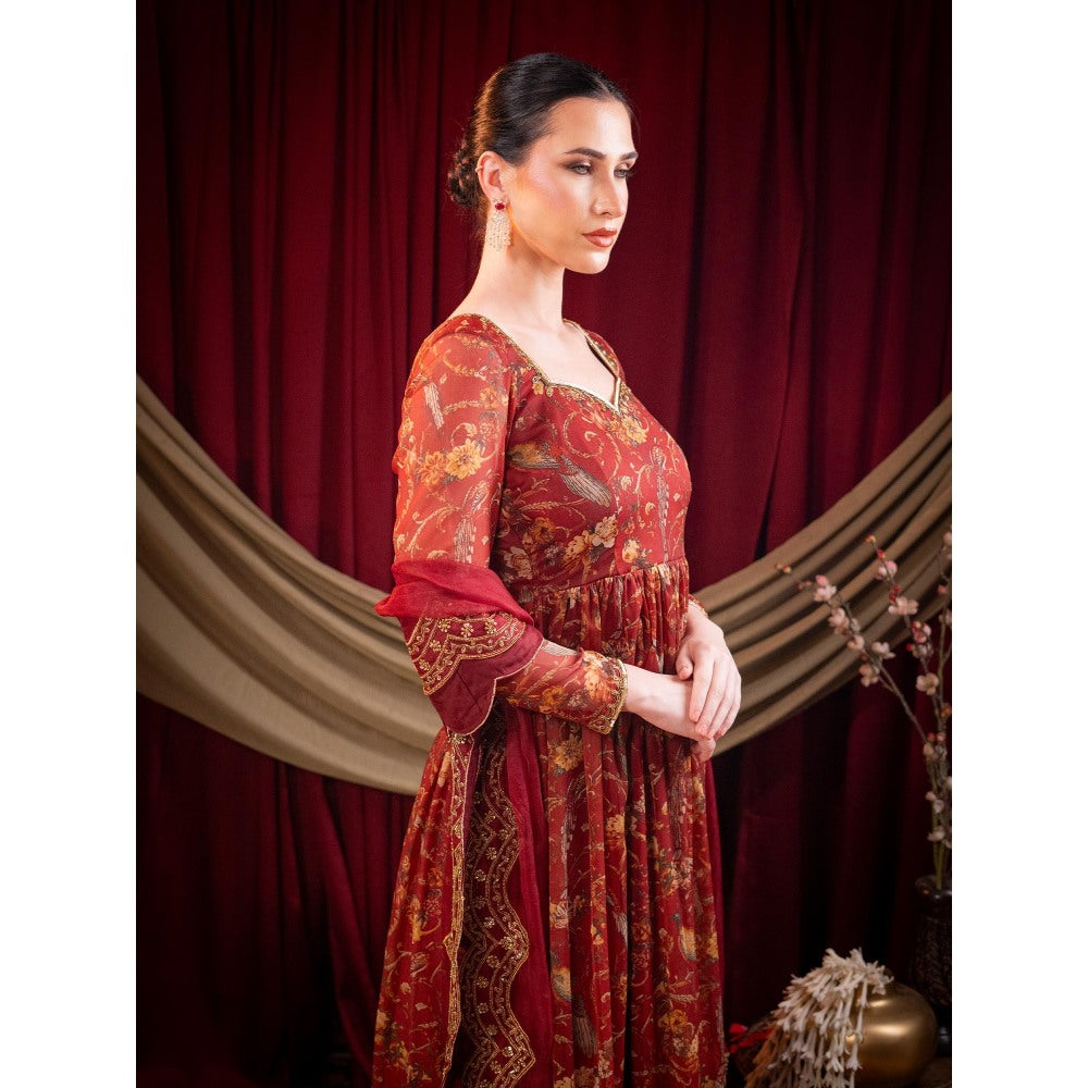 Sainy Garg Couture Maroon Estelle Anarkali with Dupatta (Set of 2)