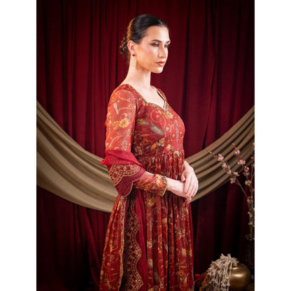 Sainy Garg Couture Maroon Estelle Anarkali with Dupatta (Set of 2)