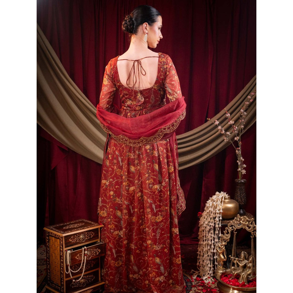 Sainy Garg Couture Maroon Estelle Anarkali with Dupatta (Set of 2)