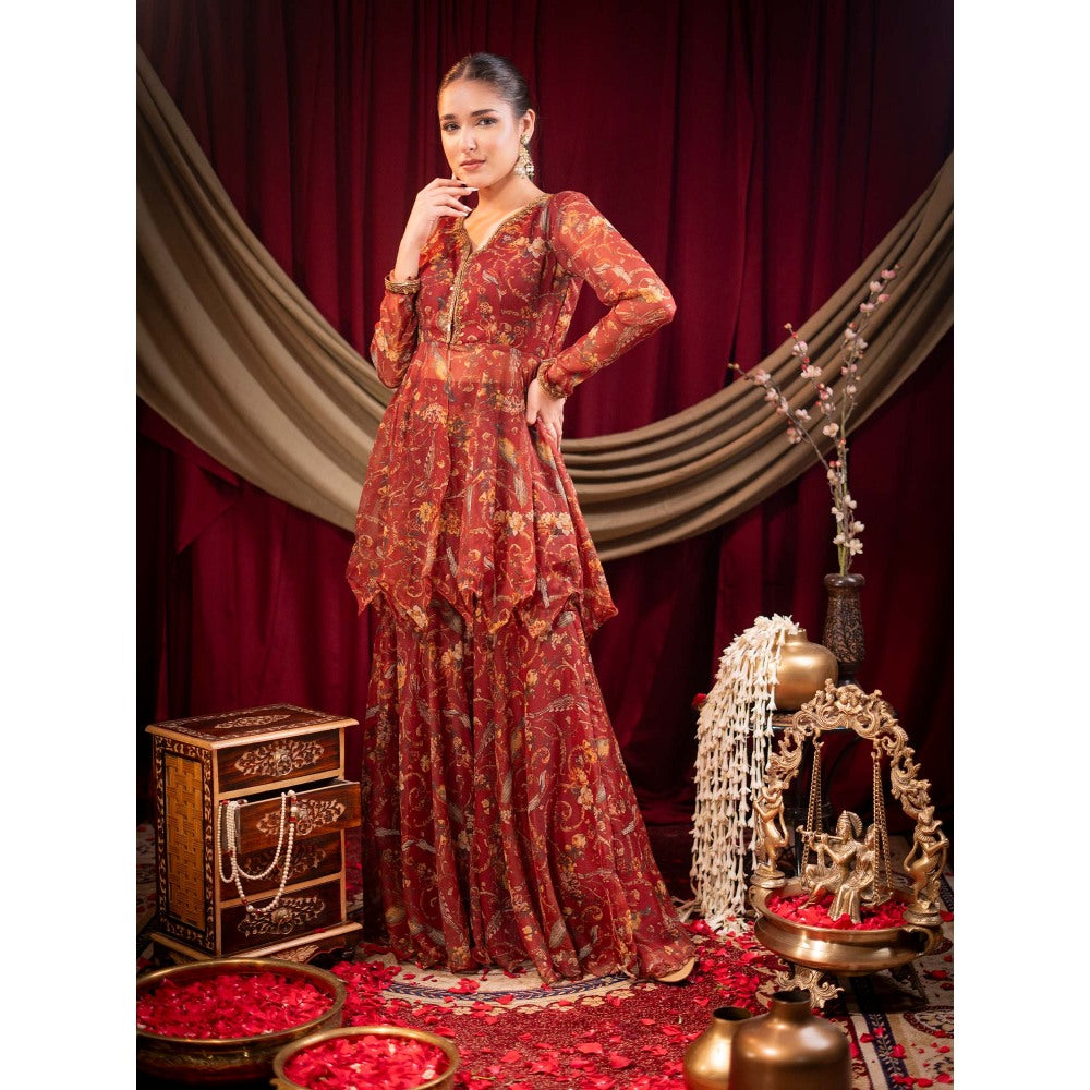 Sainy Garg Couture Maroon Nandini Sharara with Kurti (Set of 2)