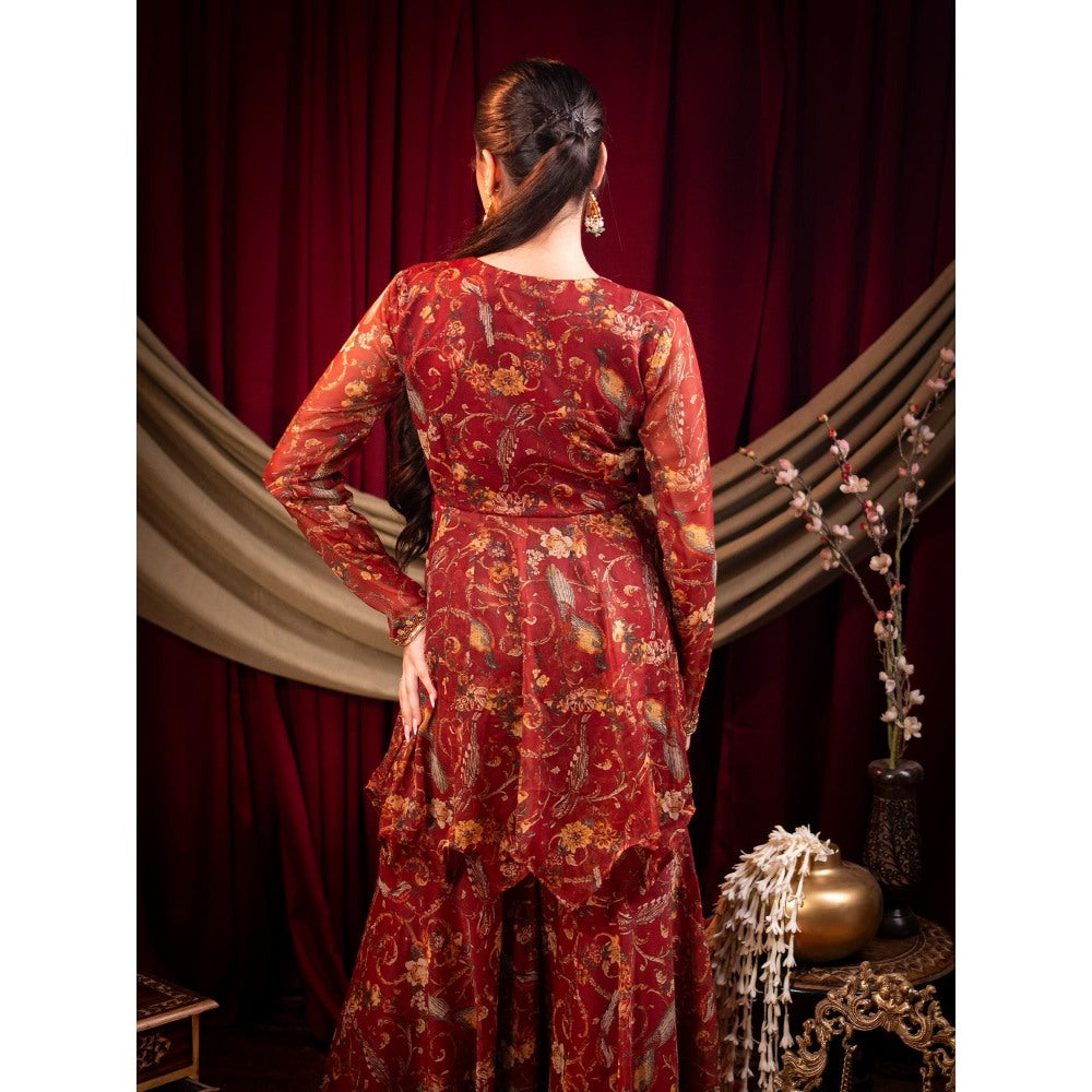 Sainy Garg Couture Maroon Nandini Sharara with Kurti (Set of 2)
