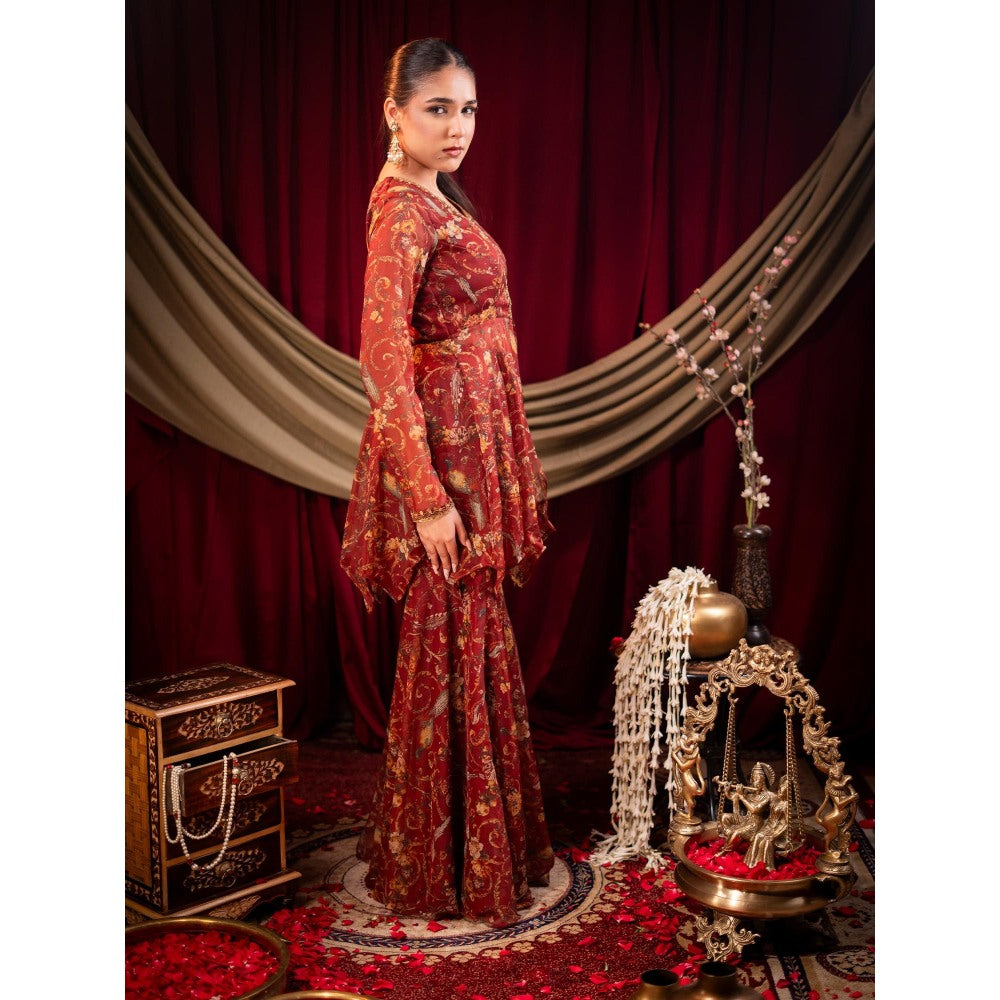 Sainy Garg Couture Maroon Nandini Sharara with Kurti (Set of 2)