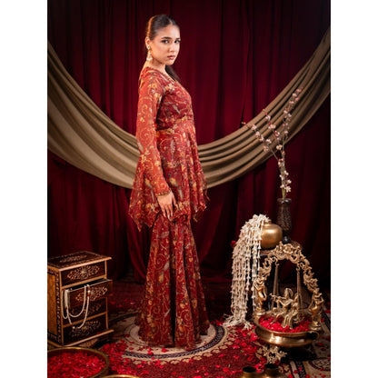 Sainy Garg Couture Maroon Nandini Sharara with Kurti (Set of 2)
