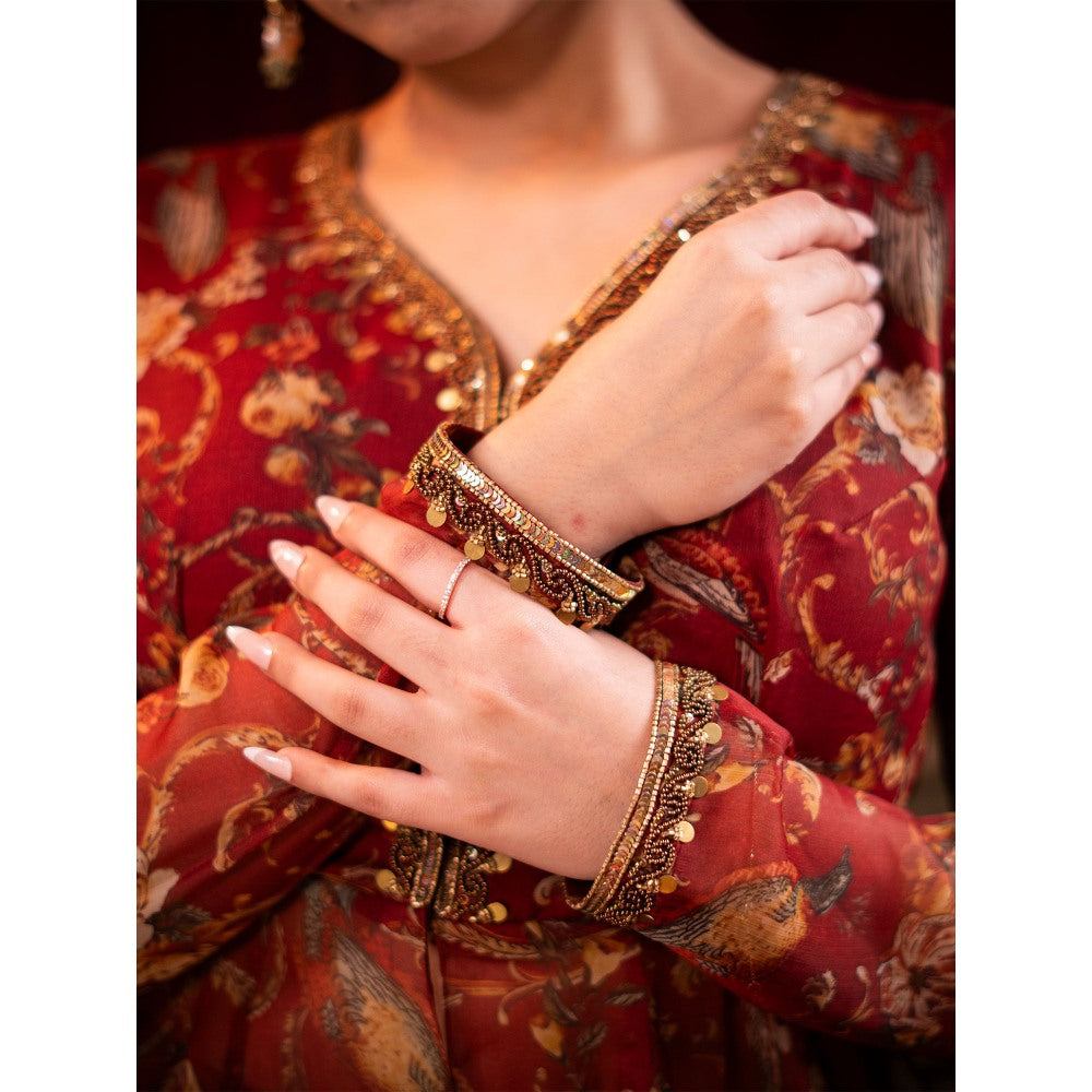 Sainy Garg Couture Maroon Vrinda Sharara with Kurti and Dupatta (Set of 3)