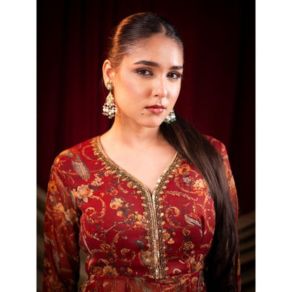 Sainy Garg Couture Maroon Vrinda Sharara with Kurti and Dupatta (Set of 3)