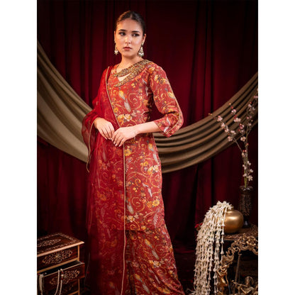 Sainy Garg Couture Red Myra Kurta with Palazzo and Dupatta (Set of 3)