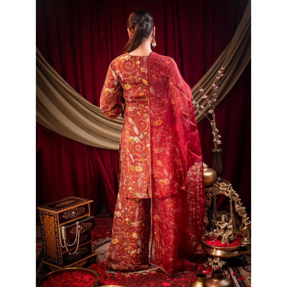 Sainy Garg Couture Red Myra Kurta with Palazzo and Dupatta (Set of 3)
