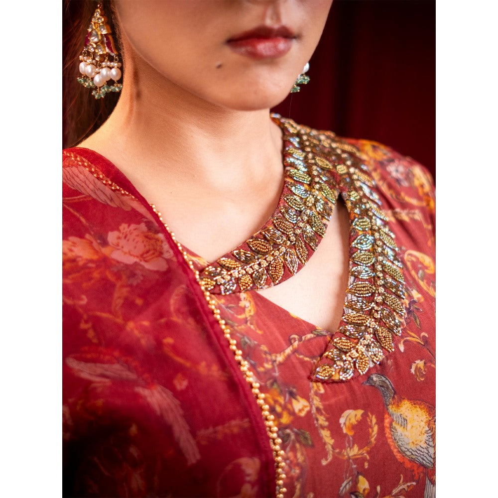 Sainy Garg Couture Red Myra Kurta with Palazzo and Dupatta (Set of 3)