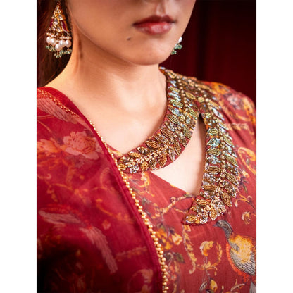 Sainy Garg Couture Red Myra Kurta with Palazzo and Dupatta (Set of 3)