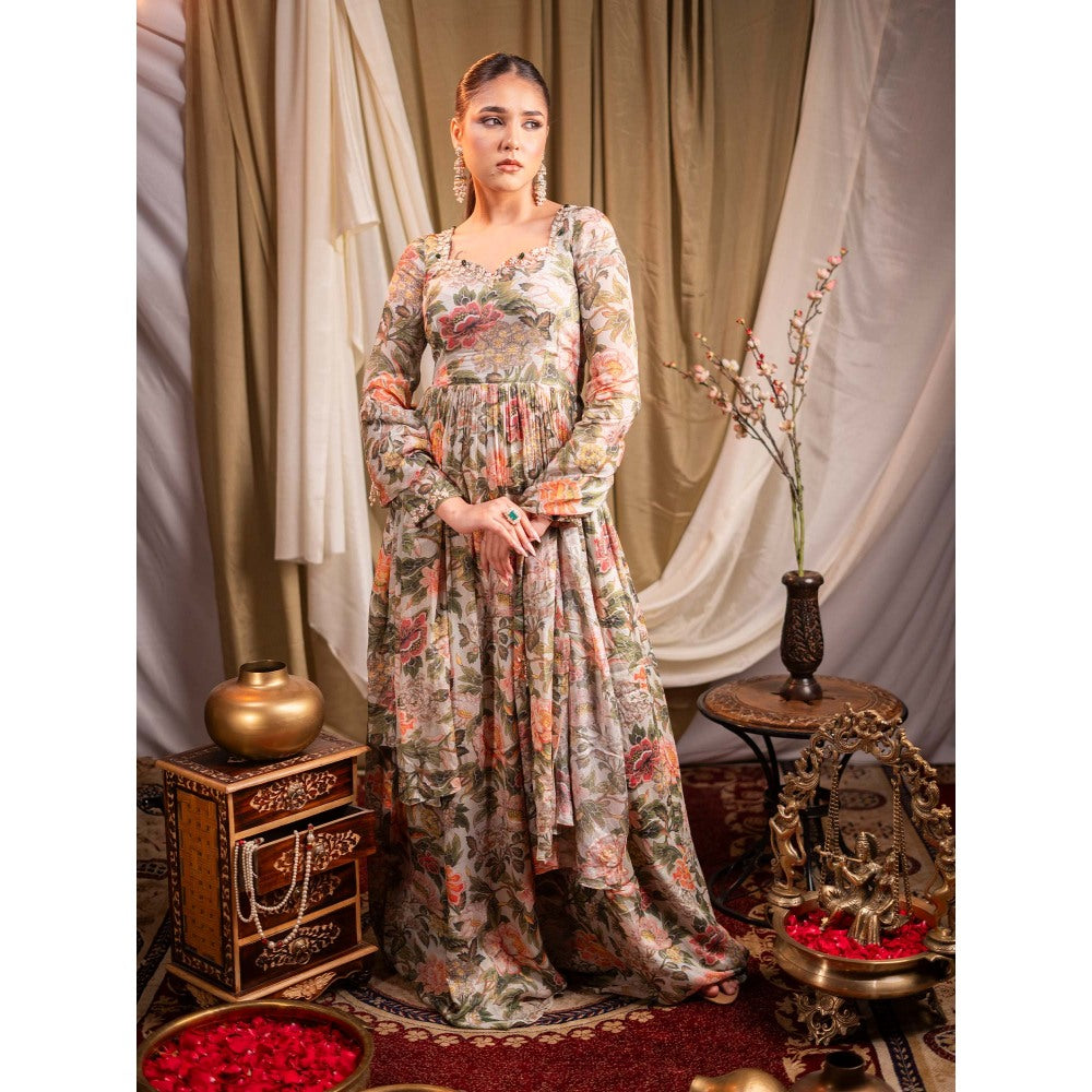 Sainy Garg Couture Ivory Saundarya Anarkali with Dupatta (Set of 2)