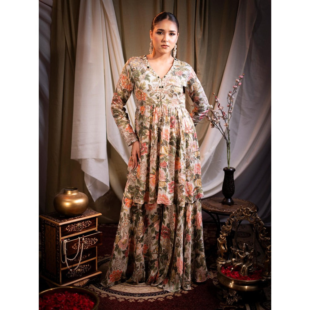 Sainy Garg Couture Ivory Elysia Sharara with Kurta (Set of 2)