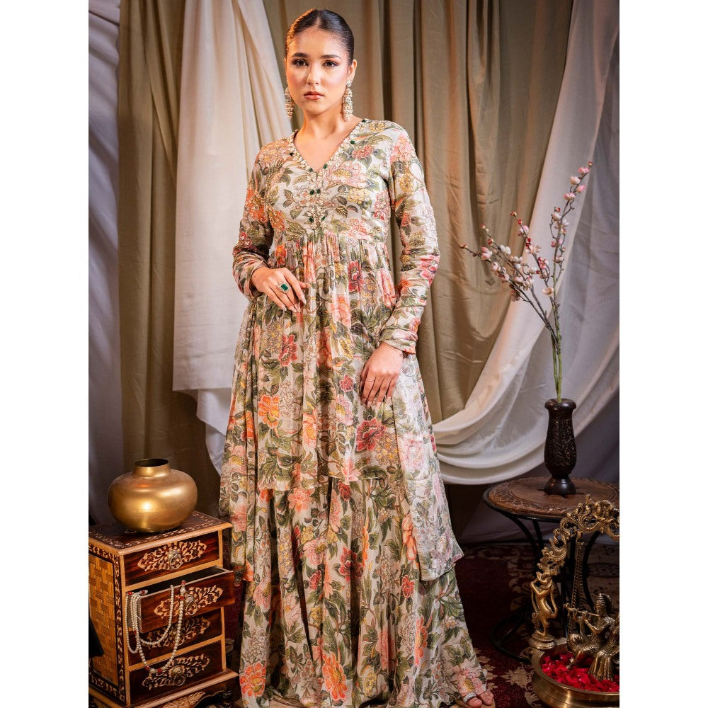 Sainy Garg Couture Ivory Seraphina Sharara with Kurta and Dupatta (Set of 3)