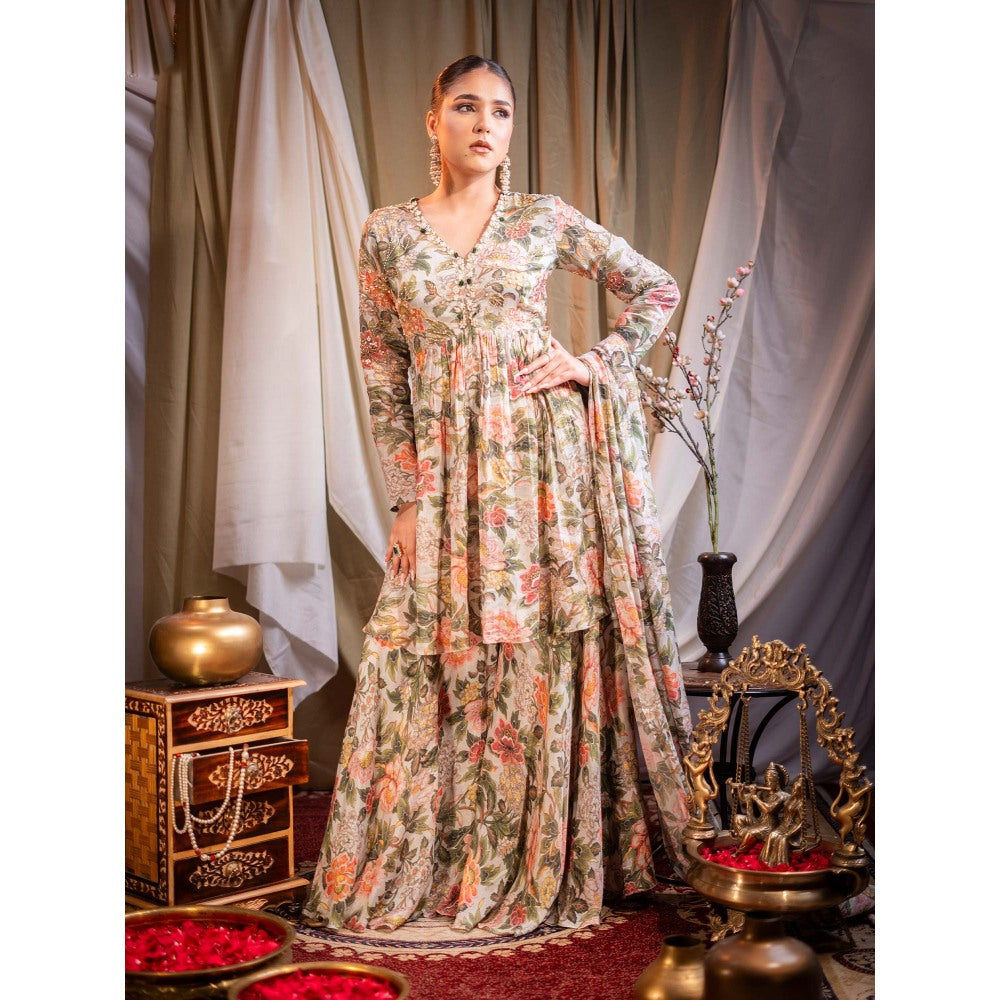 Sainy Garg Couture Ivory Seraphina Sharara with Kurta and Dupatta (Set of 3)