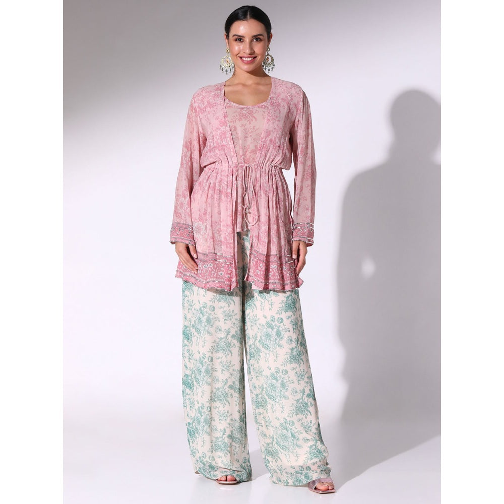 Sakshi Girri Pink Floral Printed Top with Palazzo and Inner (Set of 3)