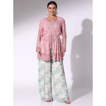 Sakshi Girri Pink Floral Printed Top with Palazzo and Inner (Set of 3)