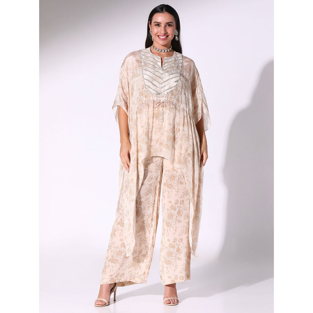 Sakshi Girri Beige Drawstring Kaftan with Pant (Set of 2)
