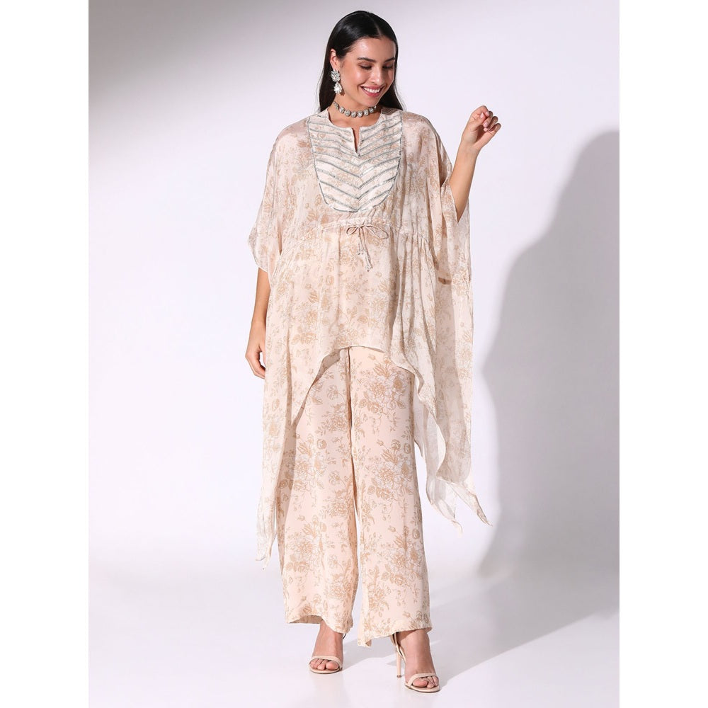 Sakshi Girri Beige Drawstring Kaftan with Pant (Set of 2)