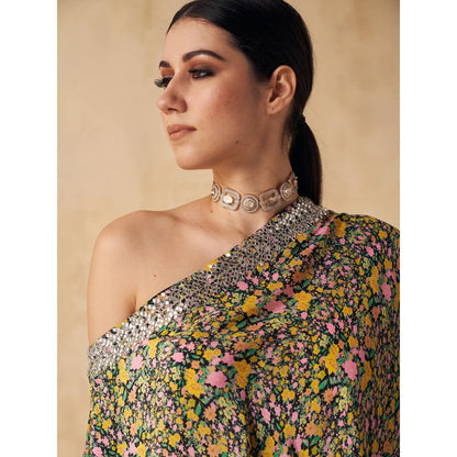 Sakshi Girri Black One Shoulder Tunic with Pant (Set of 2)