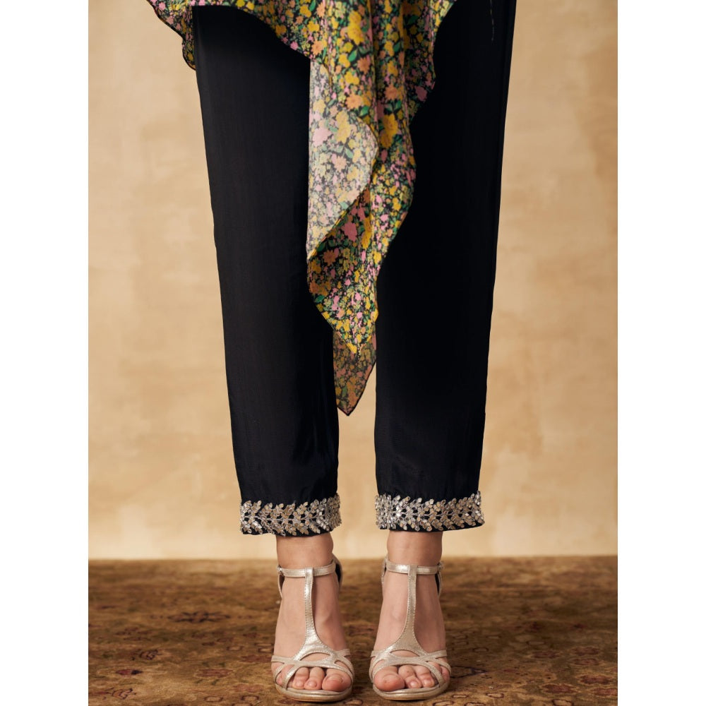 Sakshi Girri Black One Shoulder Tunic with Pant (Set of 2)