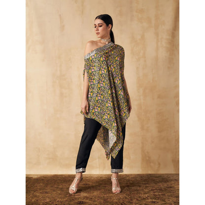 Sakshi Girri Black One Shoulder Tunic with Pant (Set of 2)