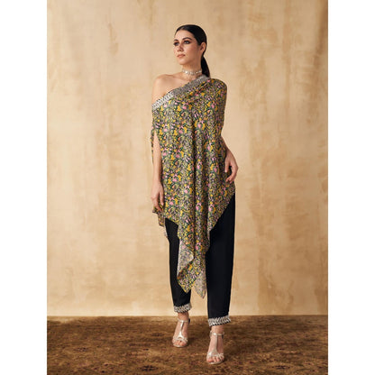 Sakshi Girri Black One Shoulder Tunic with Pant (Set of 2)
