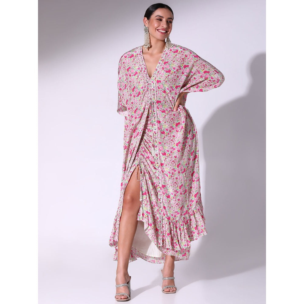 Sakshi Girri Pink Floral Kaftan with Drawstring Skirt (Set of 2)