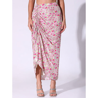 Sakshi Girri Pink Floral Kaftan with Drawstring Skirt (Set of 2)
