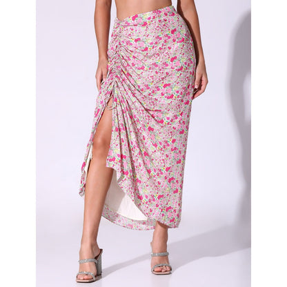 Sakshi Girri Pink Floral Kaftan with Drawstring Skirt (Set of 2)