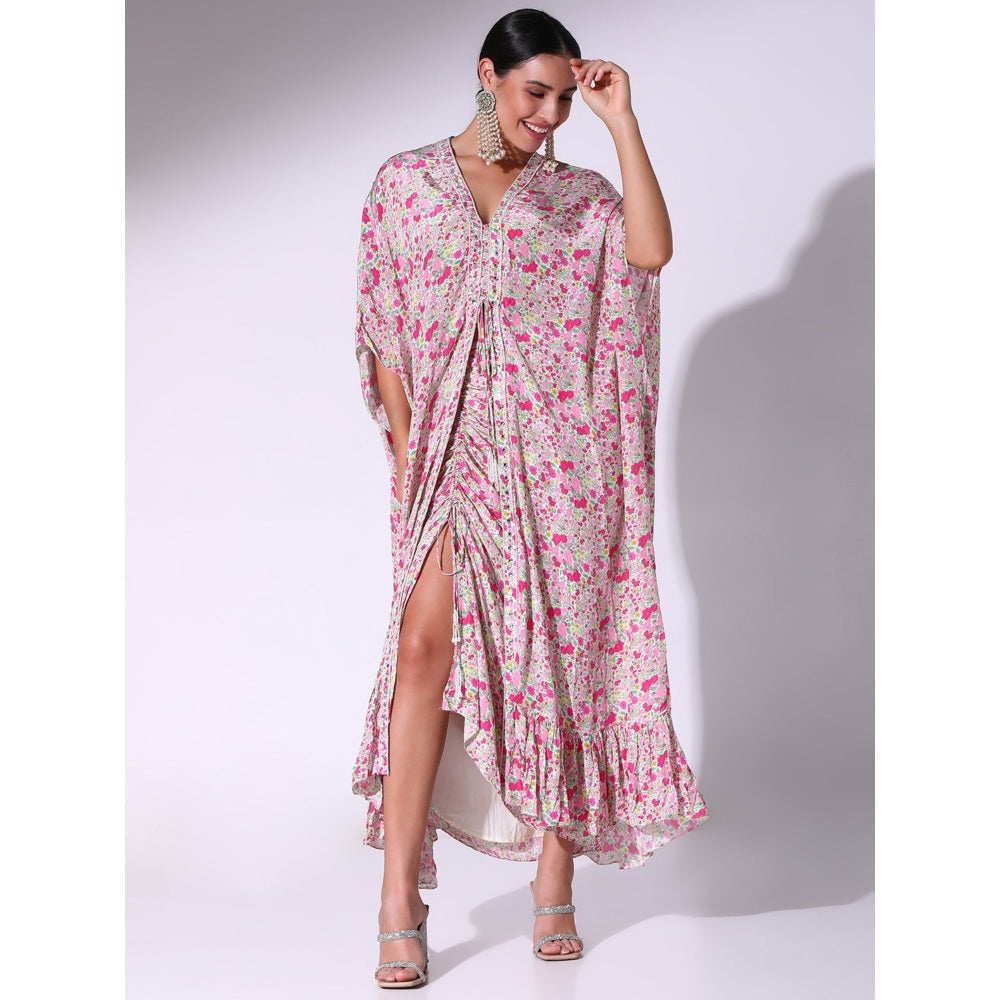 Sakshi Girri Pink Floral Kaftan with Drawstring Skirt (Set of 2)